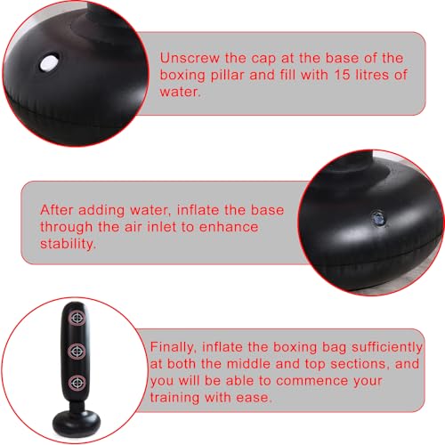 Punching Bag with Stand Adult,Kizcmvre Inflatable Freestanding Heavy Duty Boxing Bag,Women Men Training Equipment Exercise Boxing Standing Punching Bag (Black).