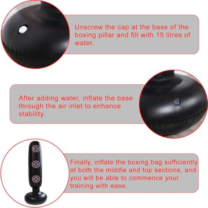 Punching Bag with Stand Adult,Kizcmvre Inflatable Freestanding Heavy Duty Boxing Bag,Women Men Training Equipment Exercise Boxing Standing Punching Bag (Black).