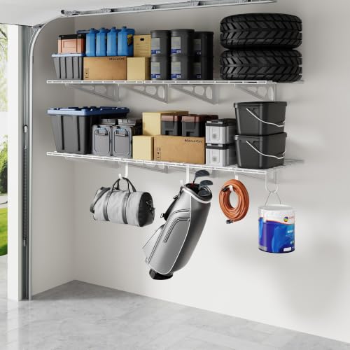 FLEXIMOUNTS 2-Pack Garage Shelving with Hooks, 2x6ft Storage Shelves, White - color: White, size: 2 pack-2x6 ft w/hooks