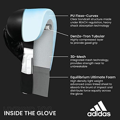 Adidas Hybrid 100 Boxing Gloves – Adult Boxing Gloves for Sparring, Training & Heavy Bag – Kickboxing Gloves for Women & Men - size: 14 oz