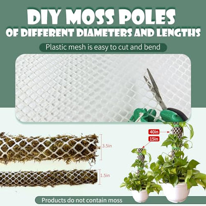 Plastic Moss Poles mesh kit,Plant Poles for Climbing Plants,Plastic Moss Pole Sheets with Different Height,Plant Stakes for Indoor,11.8in×10.8ft Plastic mesh Stackable Works with Sphagnum Moss