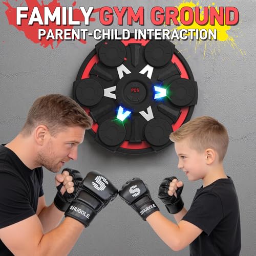 Music Boxing Machine for Kids & Adults - Wall Punching Pad with Lighting, 9-Speed Bluetooth Boxing Game with Gloves, Wall Mounted Exercise Equipment, 2026 Upgrade Boxing Equipment for Kids Age 6+ - color: Red
