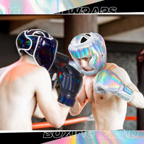 Kanayu 14 Pcs Boxing Gloves and Headgear Set for Beginners Youth 16 Ounce Boxing Gloves Headgear Helmet Hand Wraps Mouth Guards Equipment for Beginners Training Equipment Gifts - color: Laser Color