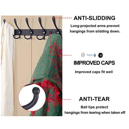 Dseap Coat Rack Wall Mounted - 5 Tri Hooks, Heavy Duty, Stainless Steel, Metal Coat Hook Rail for Coat Hat Towel Purse Robes Mudroom Bathroom Entryway, Green - color: Green, size: L=16" (1 Pcs)