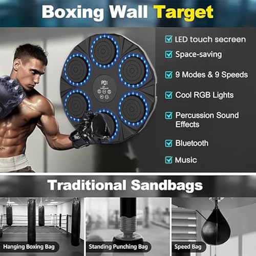 Music Boxing Machine,Wall-Mounted Music Boxing Machine for Adults and Kids with 2 Pairs Boxing Gloves and Hair Band, Interactive Boxing Target Workout Equipment for Home, Gym, and Office