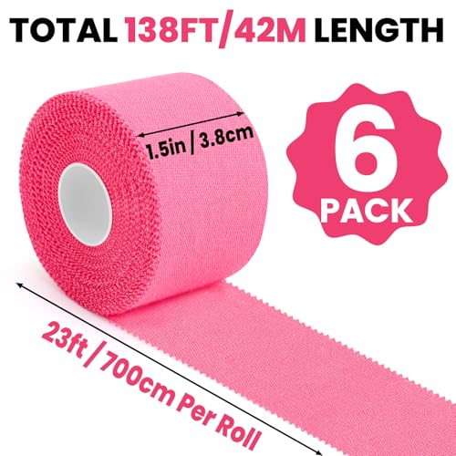 NUITPY 6 Pack Athletic Tape, Pink Sports Tape, Easy Tear Wrist Tape, Strong Adhesion Tapes for Boxing, Gymnastics, Hockey, Soccer, Lacrosse and First Aid - color: Pink-6 Rolls