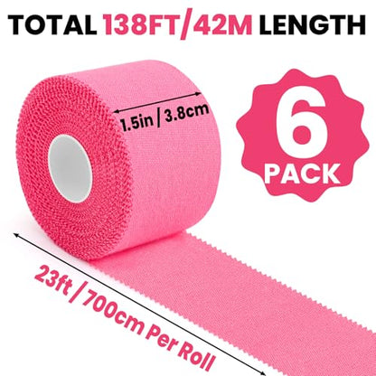 NUITPY 6 Pack Athletic Tape, Pink Sports Tape, Easy Tear Wrist Tape, Strong Adhesion Tapes for Boxing, Gymnastics, Hockey, Soccer, Lacrosse and First Aid - color: Pink-6 Rolls