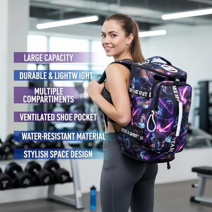 Gym Duffle Bag Backpack,4‑Way Waterproof with Shoe Compartment Travel Laptop - color: Metallic