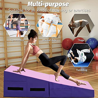 BestMassage Gymnastics Mat Incline Mat Tumbling Mat Folding Gymnastic Tumbling Mat Indoor/Outdoor Exercise Mat Home Gym Yoga Mat with Handle - color: Pink