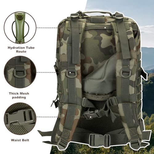 Hannibal Tactical MOLLE Assault Backpack, Tactical Backpack Military Army Camping Rucksack - color: Polish Camo