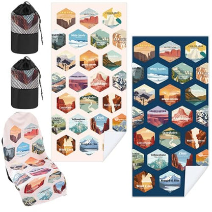 Hahafelt 2 Pack Car Seat Towel Cover with Storage Bag, 63 x 32 Inch Universal Non Slip Waterproof Sweat Protector for Car, Gym Workout Swimming Running, Machine Washable (Mixed Landscapes) - style: Mixed Landscapes