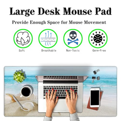 Office Desk Mat Keyboard Pad, Gaming Mouse Pad Large Desk Pad, the Desk Mat Waterproof Non-Slip Rubber Base, 35.4 X 15.7 inch for Work/Game/Office/Home Seashells, Ocean Seashells Sandy Beach - color: Seashells,Ocean Sea Shells Sandy Beach