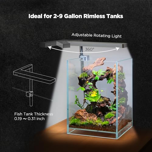 Flat Nano 15W Full Spectrum Aquarium Light, 4 Level Dimmable Plant Light, IP54 Waterproof Freshwater Use Only, Suitable for 2-9 Gallon Rimless Fish Tanks, Terrariums, & Potted Plants, Silver - color: Silver, size: Flat Nano
