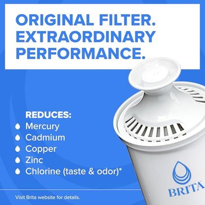 Brita Extra-Large 27-Cup Water Filter Dispenser with Standard Filter, WQA NSF/ANSI Certified, Removes Chlorine Taste & Odor, Reduces Zinc Copper & Mercury, BPA-Free, 1 Filter Included, Lasts 2 Months