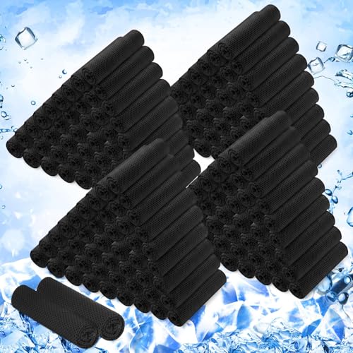 Hosuly 200 Pack Cooling Towels Bulk 40"x12" Cooling Rags for Neck and Face Ice Sweat Towels Breathable Microfiber Workout Cloth for Gym Yoga Golf Sport Running(Black) - color: Black