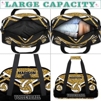 Custom Volleyball Bag for Sports Duffel Bag, Gold Sequins with Black | Personalized Gym Bag Customize Travel Duffle Bag with Name - color: Gold