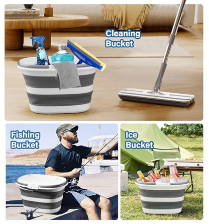 Collapsible Bucket, Upgraded 16L (4.2 Gallon) Collapsible Mop Bucket with Multi-Functional Lid, Foldable Portable Bucket Camping Beach Sand Pool Boat Fishing-Water Pot Pail-Space Saving Square - color: 16l-bucket With Lid