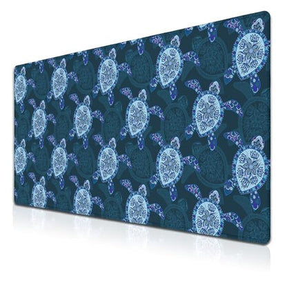 Computer Desk Mat Blue Mats, Gaming Mouse Pads Big Mouse Pad, Desk Pads Large Non-Slip Rubber Base Waterproof with Stitched Edges, 35.4 X 15.7 inch for Work/Game/Office/Home Turtle Pattern - color: Blue Turtle Pattern