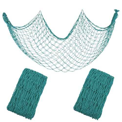 Decorative Fishing Net 5x10 ft,YuanDe 2 Pack Large Aqua Picture Fish Net, Wall Photo Hanging Fishnet for Nautical Mermaid Pirate Ocean Themed Hawaii Beach Under The Sea Party Decorations - color: aqua-07