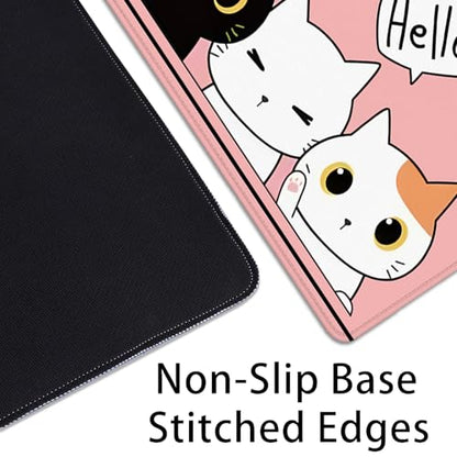 Cute Cats Desk Pad Mouse Pad,Cute Cartoon Lofi Cats Pink Mouse Mat Large,Stitched Edges Non-Slip Waterproof Rubber Base Mouse Mat for Office Home Work Gaming（27.5 x 11.8 in） - color: Lofi Cat