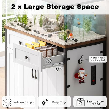 40-50 Gallon Aquarium Stand with Power Outlets, Cabinet for Fish Tank Accessories Storage, Heavy Duty Metal Fish Tank Stand Suitable for Turtle Tank, Reptile Terrarium, 660LBS Capacity, White