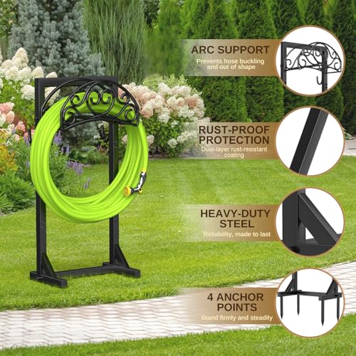 Freestanding Garden Hose Stand, Heavy Duty Water Hose Holder with Tool Hooks, 4 Anchoring Spikes, 150 ft Storage for Yard & Lawn - style: Vine