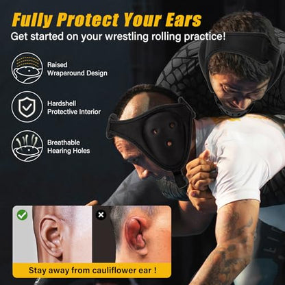 Trymaker Wrestling Headgear, Youth Wrestling Head Gear with Chin Cup | Two Size, Sorf Ear Guard, Sandwich Layer Design, Lightweight, MMA, Jiu-Jitsu, BJJ - size: L (21 1/4" - 25 1/4"), style: Black