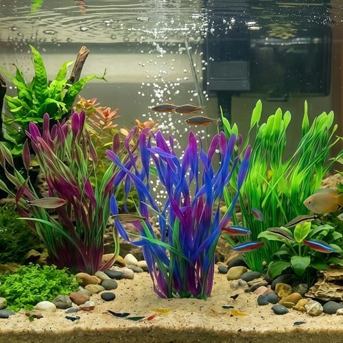 2 Pack 14.2 Inch Seaweed Artificial Aquarium Plants, Wine Red, Plastic, Soft PVC with Ceramic Base, for Aquarium, Indoor - color: Wine Red