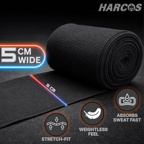Harcos Boxing Hand Wraps 3.5M / 140 Inches – Soft Semi-Elastic MMA Hand Wraps with Wrist Support for Muay Thai, Kickboxing & Training – Thumb Loop & Hook-and-Loop Closure - color: Black