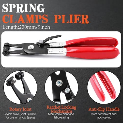 324Pcs 6-38mm Spring Band Hose Clamp Assortment Kit, 23 Sizes Black Pipe Clip for Fuel Line, Silicone Hose, Air Tube,Water Pipe Fasteners with Clamp Plier, Hose Removal Plier and Tweezers