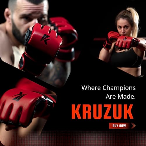 Kruzak MMA Gloves, Half-Finger Boxing Mitts with Hand Wraps - color: Red, size: Small-Medium