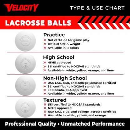 Velocity Lacrosse Balls - 1, 2, 3, 6, 12, 18, 24, 36, 60 and 120 Packs - for Practice, Official NFHS and College Approved Size - color: White, size: 12 Balls, style: Practice Ball