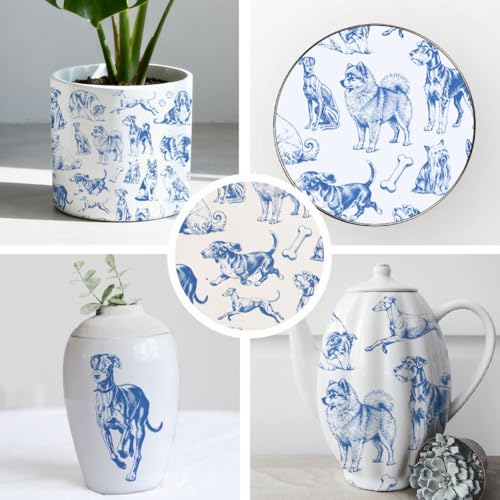 SUPERDANT 5 Sheets Blue Dog Underglaze Transfer Paper Pottery Waterslide Decals Ceramic Underglaze Sheets for Cups Vases Plates Trimmable Pet Decals - style: Different Types Dogs