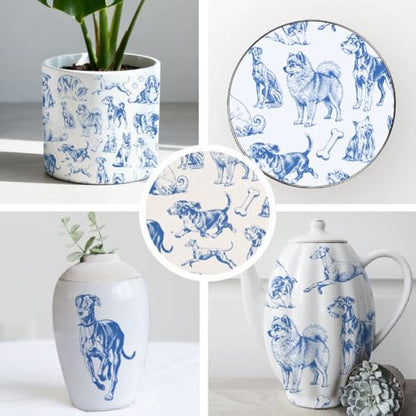 SUPERDANT 5 Sheets Blue Dog Underglaze Transfer Paper Pottery Waterslide Decals Ceramic Underglaze Sheets for Cups Vases Plates Trimmable Pet Decals - style: Different Types Dogs
