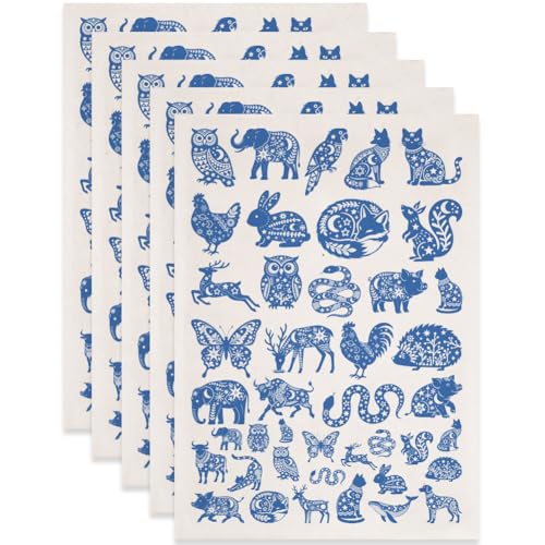 SUPERDANT 5 Pcs Blue Jungle Animal Ceramic Transfer Paper Underglaze Water Decal Ceramic Decal Paper Pottery Transfer Sheet for Plate Cup Vase Decoration Blue - style: Jungle Animals