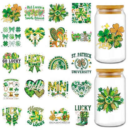 UV DTF Cup Wrap - 20 Pcs St Patricks Day Bow UV DTF Transfers Stickers for 16 OZ Lucky Shamrock Waterproof UVDTF Transfer Decals for Glasses Cups Mug DIY Crafts - style: St Patricks Day