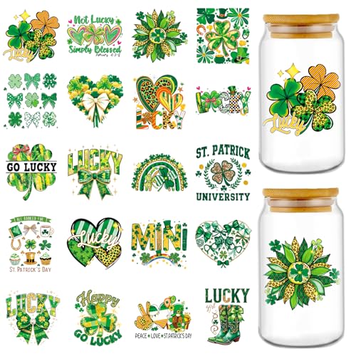 UV DTF Cup Wrap - 20 Pcs St Patricks Day Bow UV DTF Transfers Stickers for 16 OZ Lucky Shamrock Waterproof UVDTF Transfer Decals for Glasses Cups Mug DIY Crafts - style: St Patricks Day