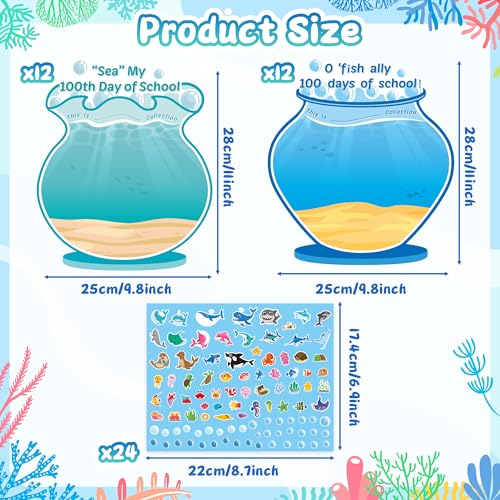 BeYumi Sea Animal Sticker Scene - 24Pcs 100 Days of School Fish Tank Scene Sticker Craft Kit for Kids Make Ocean Animals World Art Craft 100th Day of School Party Preschool Classroom Activities