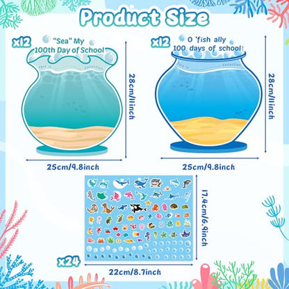 BeYumi Sea Animal Sticker Scene - 24Pcs 100 Days of School Fish Tank Scene Sticker Craft Kit for Kids Make Ocean Animals World Art Craft 100th Day of School Party Preschool Classroom Activities