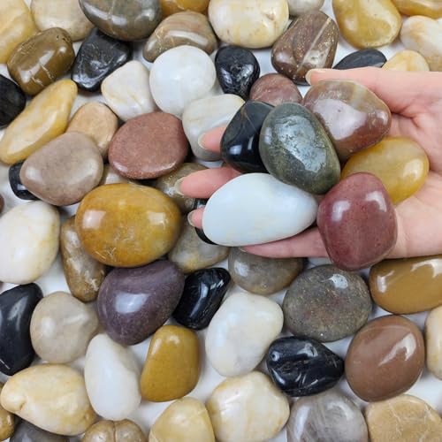 5 lbs River Rocks Pebbles for Indoor Plants, Decorative Mixed Color River Rocks for Potted Plants Landscaping Fish Tank Patio Garden Vase Fountain and Outdoor Decorative Stones - size: 1-2 Inch, style: 5 Pounds