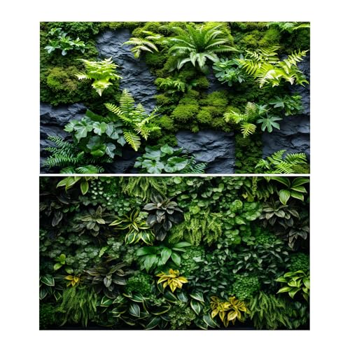 2 Packs Rock Wall Reptile Tank Background Lush Green Tropical Leaves Aquarium Background Nature's Embrace Tropical Green Plants Fish Tank Backgrounds Moss Wall Reptile Enclosure Backgrounds 36x18in