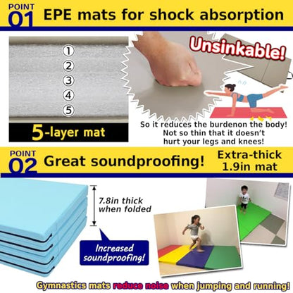KaRaDaStyle Gymnastics Mat Folding Stretch Mats 71"x31"x2" Exercise Muscle Training Children Play Horizontal Bar Mat Yoga Sports Soundproof Home Use - color: Black/4-fold