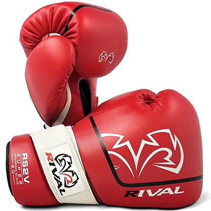 RIVAL Boxing RS2V 2.0 Super Sparring Gloves - Uses a Single Strap, Hook and Loop System Instead of Laces, Soft Inner Lining - color: Red, size: 14 oz.