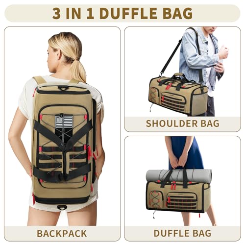BOSSTIN Gym Bag for Men & Women, 45L-50L Expandable Sports Duffle Bag - color: Khaki