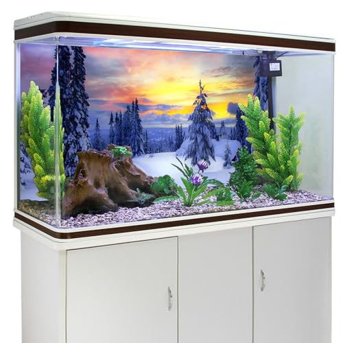 YongFoto Fish Tank Background 24x12 Inch Winter Snow Scene Aquarium Snowfield Pine Forest Rime Sunglow Rosy Clouds Backdrop Reptile Terrarium Bearded Dragon Habitat - color: Purple 2, size: 24x12in/60x30cm