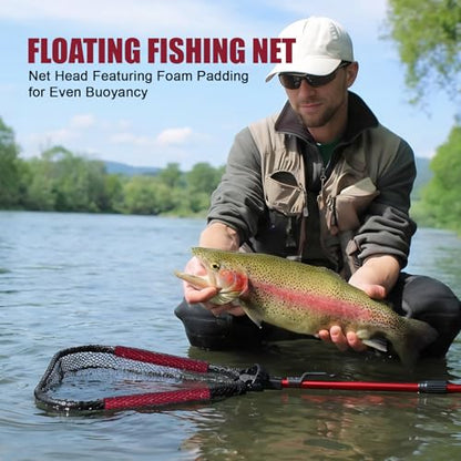 Goture Floating Fishing Net with Assist Handle, Aluminum Alloy Fixed or Telescoping Pole Handle, PVC Coated Nylon Mesh, Foldable Fish Landing Net, Carry Bag for Kayak, Fly, Bass, Trout Fishing
