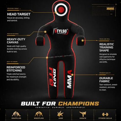 Unfilled Grappling Dummy – Adult Life Size Wrestling & BJJ Training Dummy, MMA Jiu Jitsu Judo Takedown & Throwing Practice, Heavy-Duty Triple-Stitched Canvas Submission Dummy - color: Black, size: 5ft / 60"
