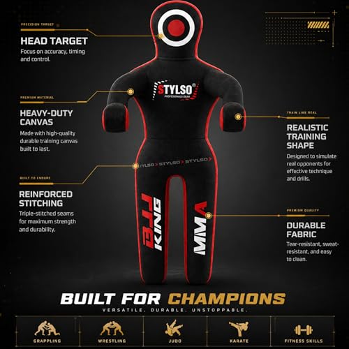 Unfilled Grappling Dummy – Adult Life Size Wrestling & BJJ Training Dummy, MMA Jiu Jitsu Judo Takedown & Throwing Practice, Heavy-Duty Triple-Stitched Canvas Submission Dummy - color: Black, size: 6ft / 72"