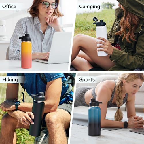 Fijinhom Insulated Water Bottle with Handle, 304 Stainless Steel Water Bottles with Wide Mouth, Double Wall Vacuum Sports Water Bottle, BPA Free, Keep Cold and Hot, 24 Ounces, Black - color: Black, size: 24 Ounces