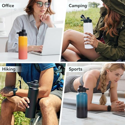 Fijinhom Insulated Water Bottle with Handle, 304 Stainless Steel Water Bottles with Wide Mouth, Double Wall Vacuum Sports Water Bottle, BPA Free, Keep Cold and Hot, 24 Ounces, Blue&Black - color: Blue/Black, size: 24 Ounces